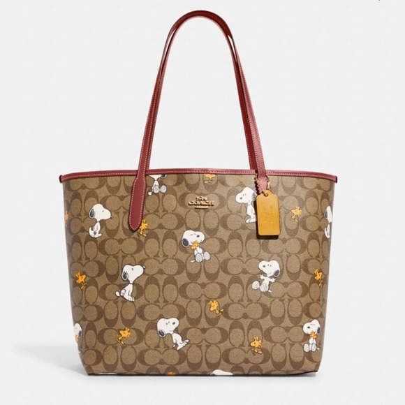 NWT💃Coach X Peanuts City Tote in Signature Canvas with Snoopy Woodstock Print - Picture 5 of 12